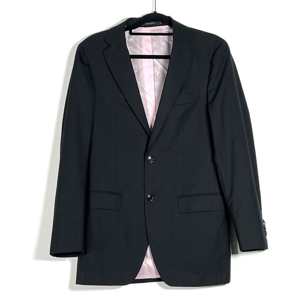 SuitSupply Havana‎ Flap Wool Blazer Jacket Sz 38L Black 2 Button Double Vent